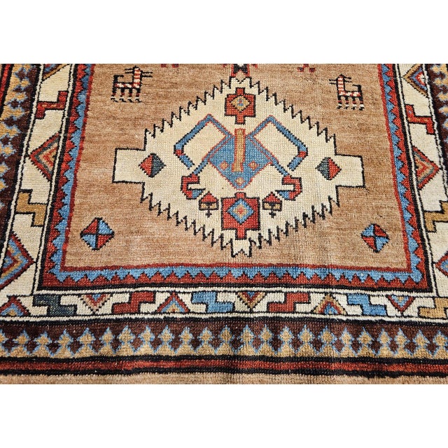 Antique 19th C. Persian Kurdish Runner Rug, Hand-Knotted Wool, Geometric Pattern, 4x10, Camelhair & Ivory For Sale - Image 17 of 18
