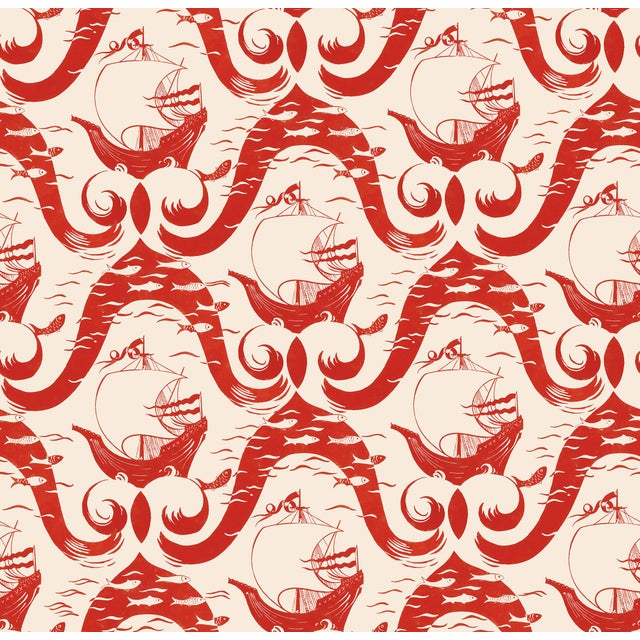 Art Deco Sample - Cravelle Wallpaper by Paule Marrot in Red For Sale - Image 3 of 3