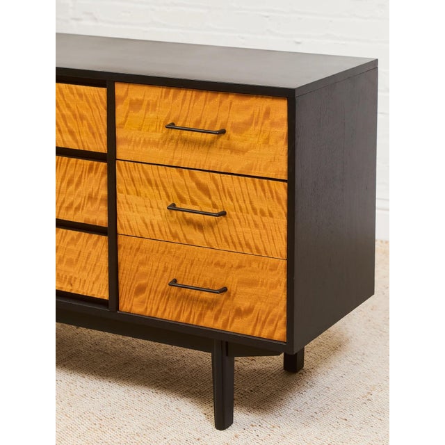Mid-Century Modern Mid 20th Century Black and Mahogany Mid-Century Nine Drawer Dresser For Sale - Image 3 of 11