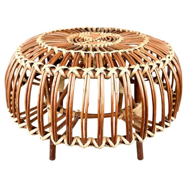 Wood Mid-Century Rattan Stool in style of Franco Albini, 1970s For Sale - Image 7 of 7