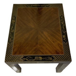Mid Century Drexel "Et Cetera" Black & Gold Hand-Painted Chinoiserie Side Table For Sale