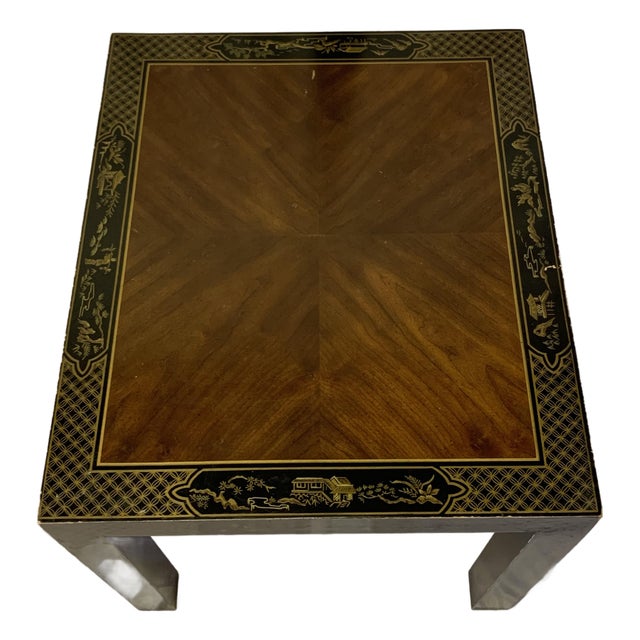 Mid Century Drexel "Et Cetera" Black & Gold Hand-Painted Chinoiserie Side Table For Sale