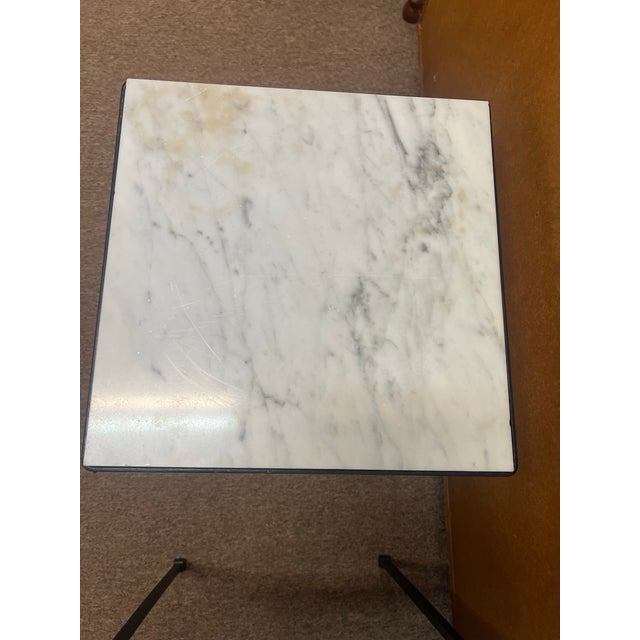 Mid-Century Modern Circa 1950s Small Scale Wrought Iron Marble Top Side Tables - A Pair For Sale - Image 3 of 9