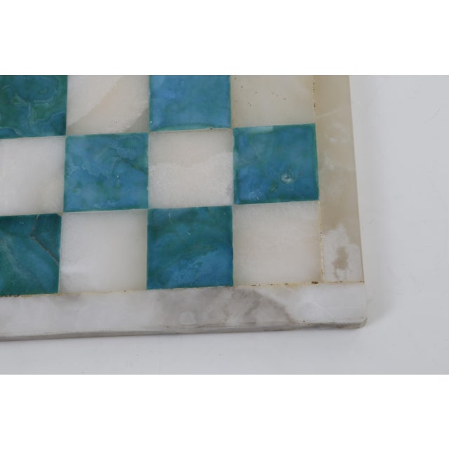 Vintage Large Emerald Green Marble Stone Inlaid Chess Board Alabaster Handcrafted 1950's For Sale - Image 4 of 8