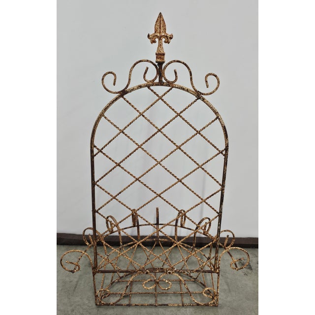 Mid 20th Century Early 20th Century Boho Partial Rusted Iron Hanging Planter Jardiniere For Sale - Image 5 of 6