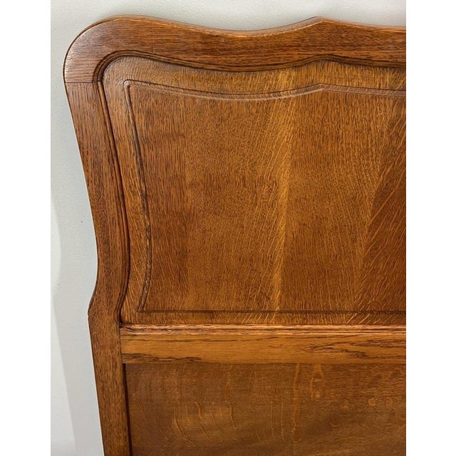 Vintage French Louis XVI Style Oak Double Bed Frame with Carved Headboard For Sale - Image 9 of 12
