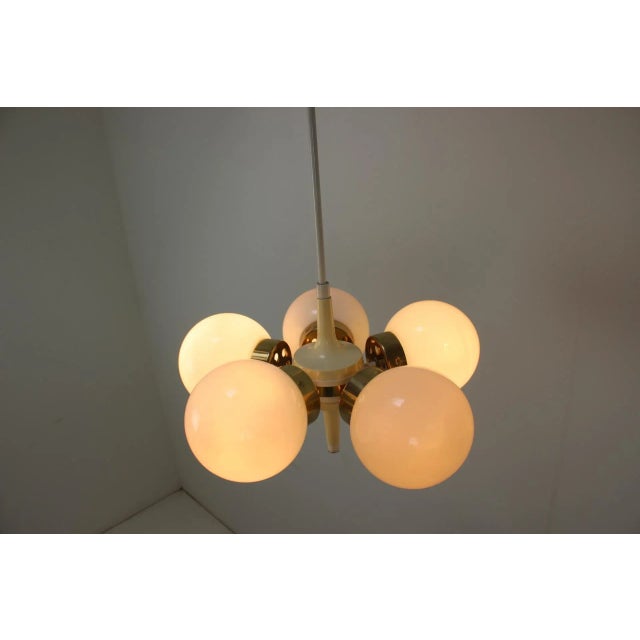 Metal Space Age Chandelier Sputnik attributed to Elektroinstala Decin, 1970s For Sale - Image 7 of 11