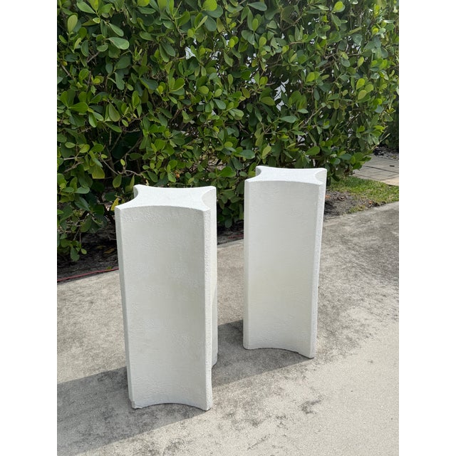 Contemporary Vintage 30” Sculptural White Plaster Pedestals, a Pair For Sale - Image 3 of 12