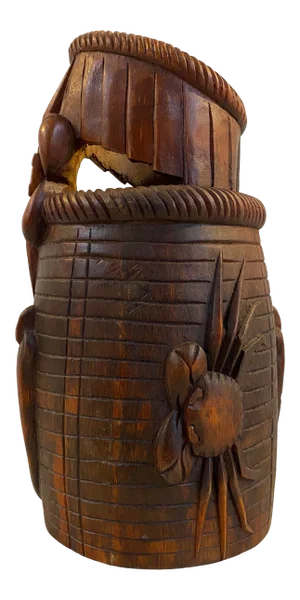 Antique Chinese Hand Carved Boxwood Prosperity Crab Basket / Brush Pot