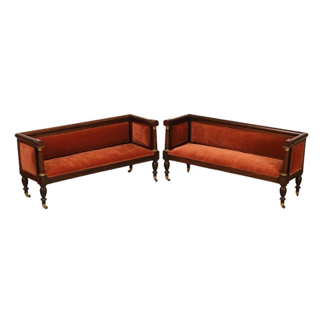 Antique American Classical Period Pair Of Ormolu Mounted Box Sofas For Sale
