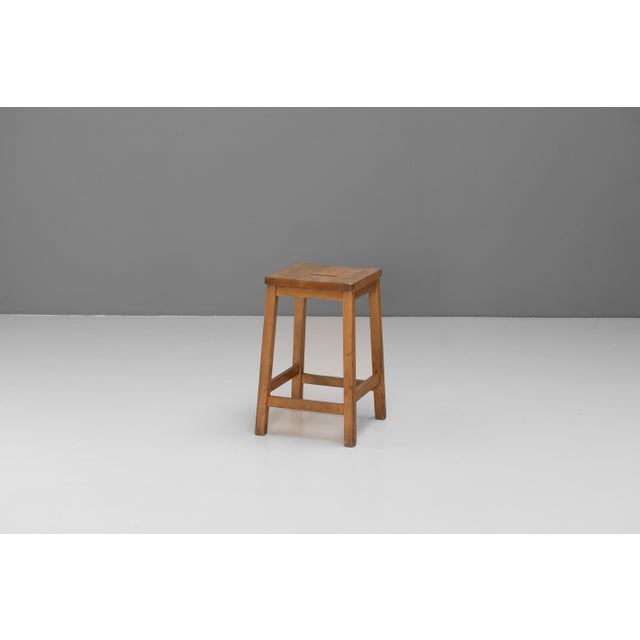 Industrial Vintage Pine Lab Stools, 1970s, Set of 2 For Sale - Image 3 of 8