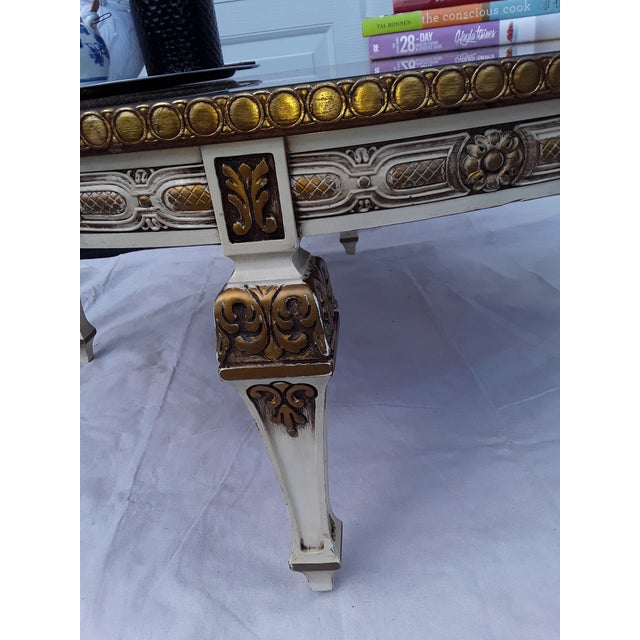 Glass 19th Century Round French Hand Painted Gilt Coffee Table with Glass Top For Sale - Image 7 of 13