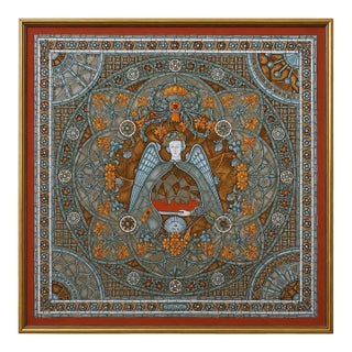 Vintage Framed Authentic Original Hermès Art Advertisement Lithograph Featuring Hermès Scarf For Sale