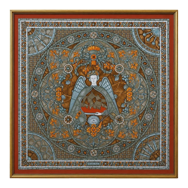 Vintage Framed Authentic Original Hermès Art Advertisement Lithograph Featuring Hermès Scarf For Sale