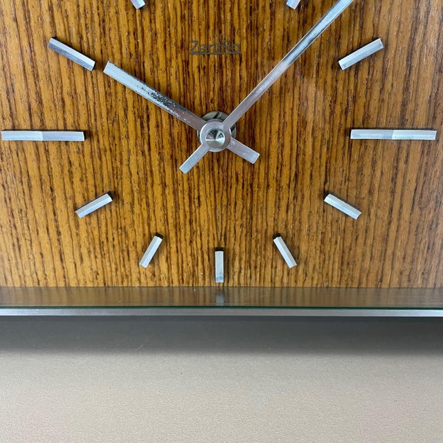 1970s Modernist Teak and Metal Table Clock from Zentra, Germany, 1970s For Sale - Image 5 of 18