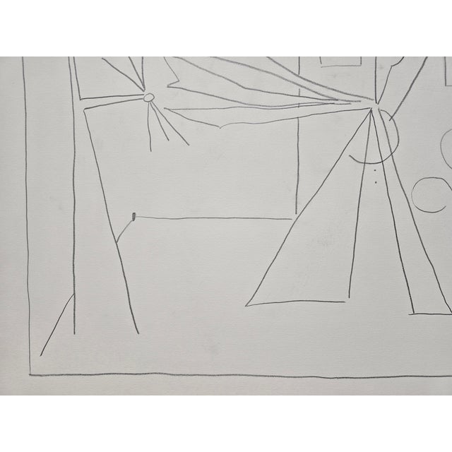 35.8 X 29.1 Shadow Box Framed Picasso Style Minimalist Pen Drawing / Neutral Palette For Sale - Image 10 of 10