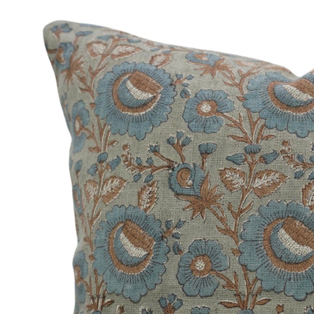 Contemporary Throw Pillow Cover 24x24 Inch Handmade Block Print Cushion Thick Linen -Sun Flower For Sale - Image 3 of 3