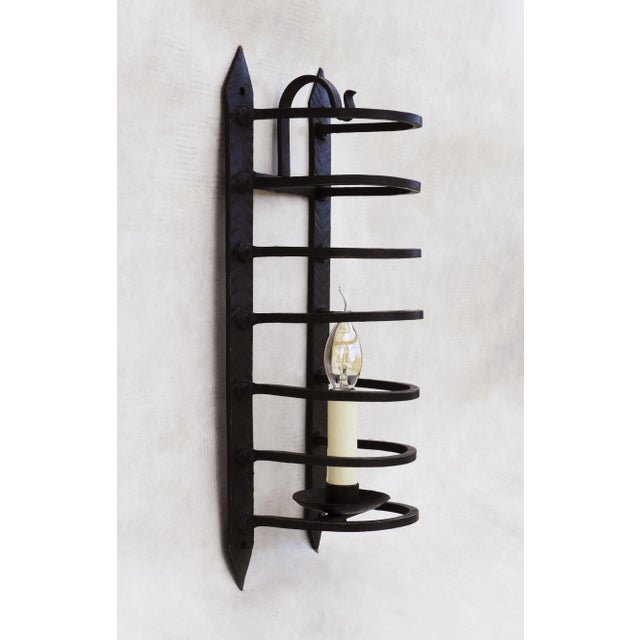 French Wrought Iron Caged Wall Light Sconce, 1900s For Sale - Image 9 of 9