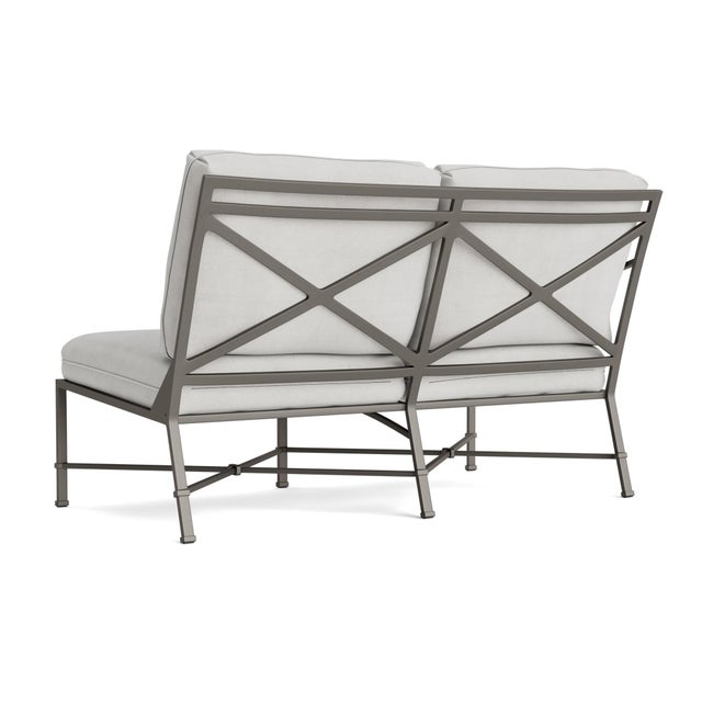 Not Yet Made - Made To Order Brown Jordan Venetian Left Arm Loveseat, Mica frame with Fusion Dove fabric For Sale - Image 5 of 11