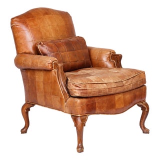 Vintage French Style Leather Pathwork Chair For Sale