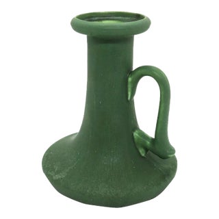 American Hampshire Pottery Matte Green Candle Holder For Sale