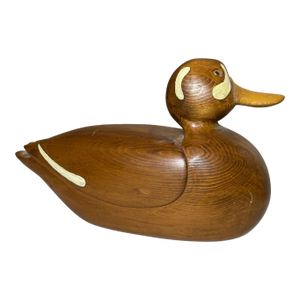 Vintage 1986 Charles Bruno Carved Wood Folk Art Duck Decoy Bird Sculpture Statue