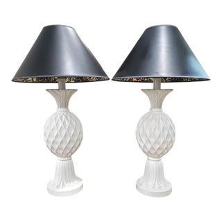 Casual Lamps of California 1998, White Ceramic Pineapple - A Pair For Sale