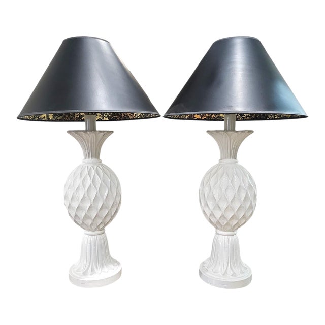 Casual Lamps of California 1998, White Ceramic Pineapple - A Pair For Sale