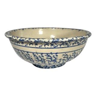 Antique Spongeware Mixing Bowl: Blue Banded Stoneware, 19th Century Americana For Sale