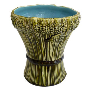 Large Early 20th Century Bouquet of Ears of Wheat Vase in Trompe Loeil Earthenware Slip, 1890s For Sale