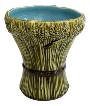 Large Early 20th Century Bouquet of Ears of Wheat Vase in Trompe Loeil Earthenware Slip, 1890s