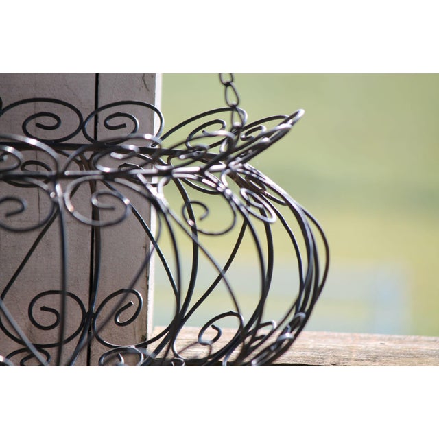 Metal Large, Vintage, Enameled Steel, Scrolled Hanging Planter For Sale - Image 7 of 9