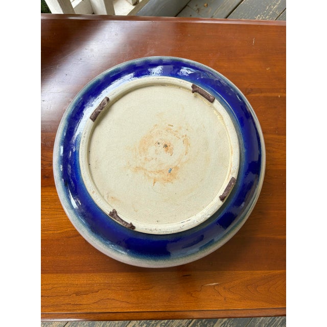 John-Richard Large Reactive Blue and Cream Shallow Pottery Bowl Coastal For Sale In Louisville - Image 6 of 12
