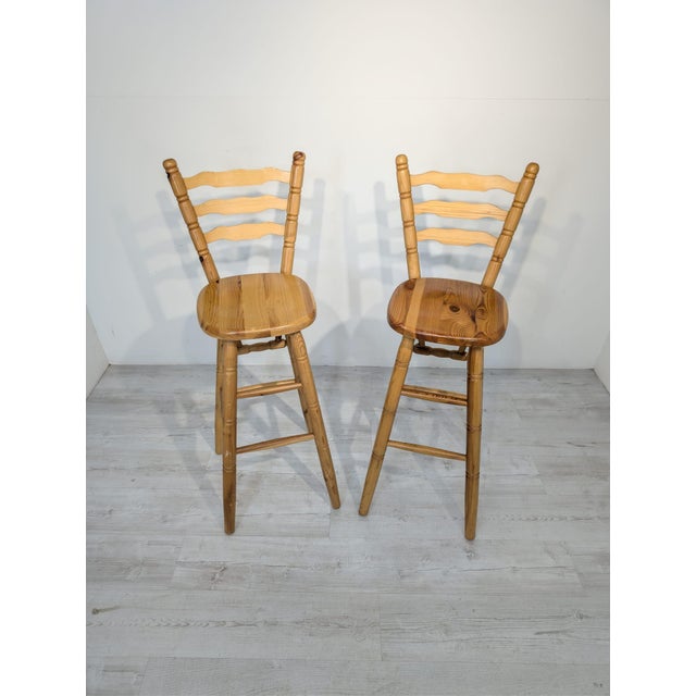 Pine Bar Stool with Backrest For Sale - Image 3 of 18