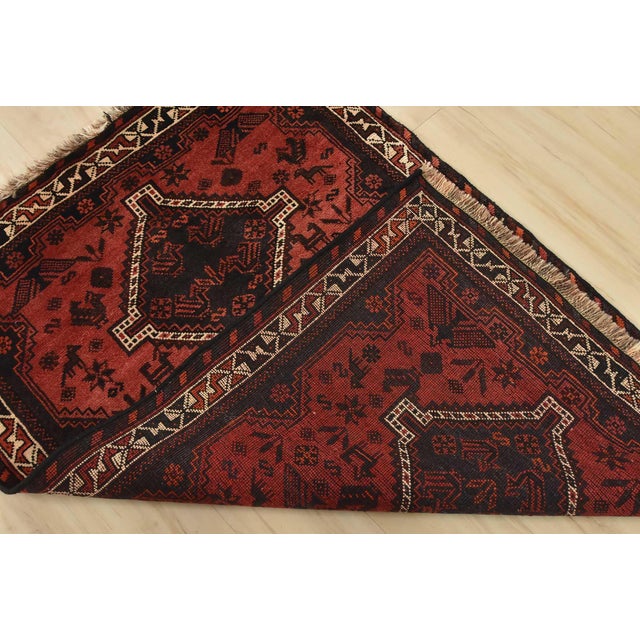 Shiraz Rug 3’6′ X 5′ Red Wool Vintage Tribal Hand-Knotted Oriental Carpet For Sale - Image 10 of 12