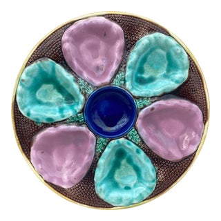 English Victorian Majolica Oyster Plate, Circa 1890 For Sale