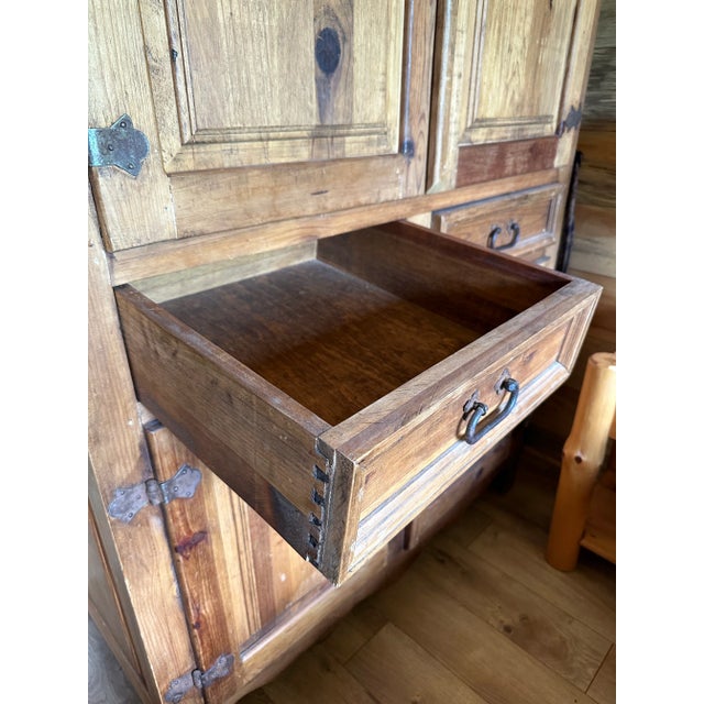 Late 20th Century Rustic Pine Armoire Hutch Cabinet For Sale - Image 5 of 11