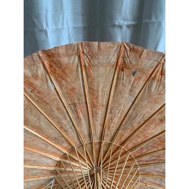 Taupe Antique Japanese Antique Painted Paper Parasol For Sale - Image 8 of 13