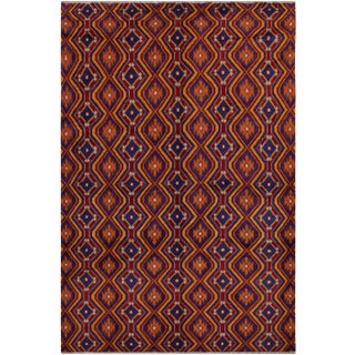 1990s Shabby Chic Ikat Balouchi Wool Rug - 4′11″ × 6′8″ For Sale