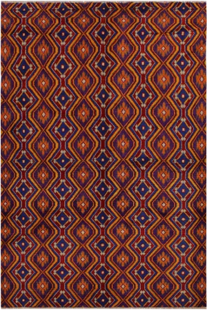 1990s Shabby Chic Ikat Balouchi Wool Rug - 4′11″ × 6′8″