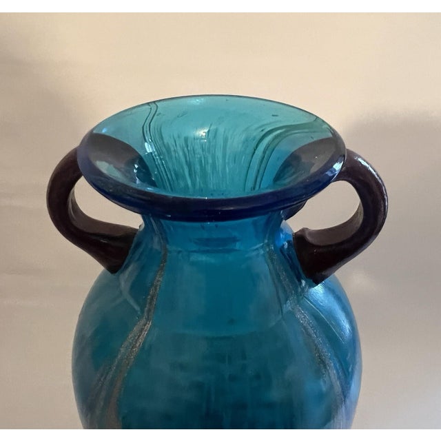 Late 20th Century Vase Blue Copper Aventurine Vintage Dale Tiffany Art Glass Milano Amphora For Sale - Image 4 of 9