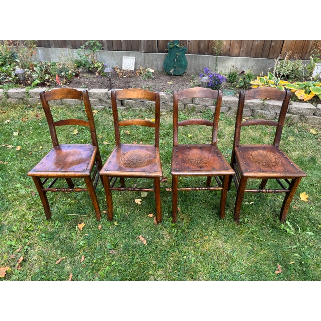 Rustic Antique Luterma Estonian Dining Chairs With Patterned Seats, Set of 4 For Sale - Image 3 of 18