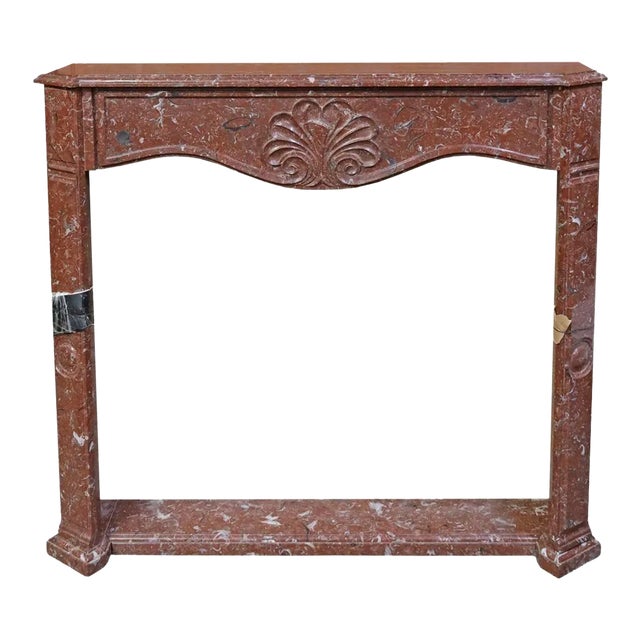 Vintage French Shell Carved Red Marble Fireplace Surround For Sale