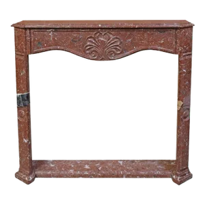 Vintage French Shell Carved Red Marble Fireplace Surround