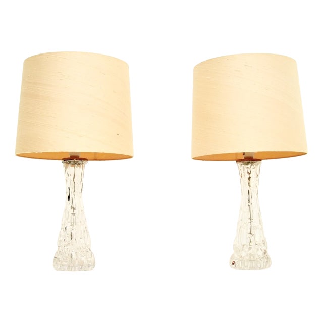 Vintage Swedish Glass Table Lamps by Carl Fagerlund for Orrefors, 1960, Set of 2 For Sale