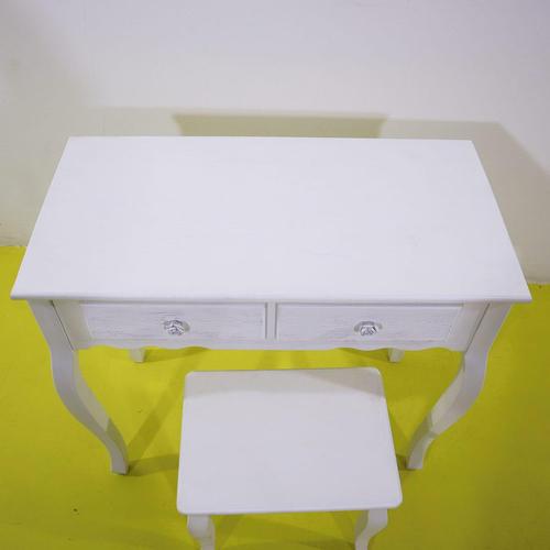 White Wooden Table with Stool and Flower Knobs, in Good conditions. Designed from 2000