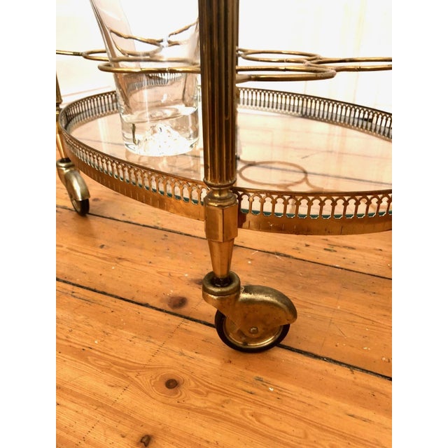 Metal Vintage French Brass Tea Trolley with Removable Tray and 8-Tier Bottle Holder, 1950s For Sale - Image 7 of 8