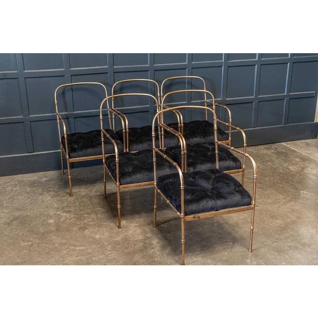 Set of Faux Bamboo and Gilt Iron Armchairs in the Style of Jacques Adnet For Sale - Image 6 of 8