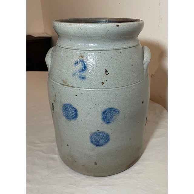 Ceramic Antique 19th Century Handmade Stoneware Crock Pottery Jug With Handle 2 Gallon For Sale - Image 7 of 11