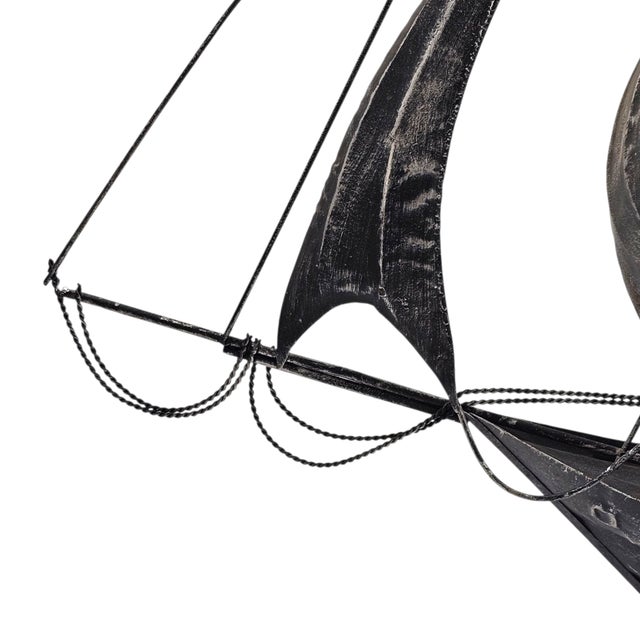 Black Vintage Tin Metal Three-Masted Galleon / Clipper Ship Sculpture, 24" For Sale - Image 8 of 10